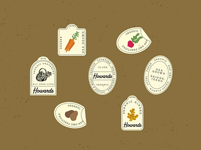 Stickers for Howards Farm branding carrots farming food garden ginger illustration kitchen potatoes radish radishes retro simple sticker sticker desgin summer