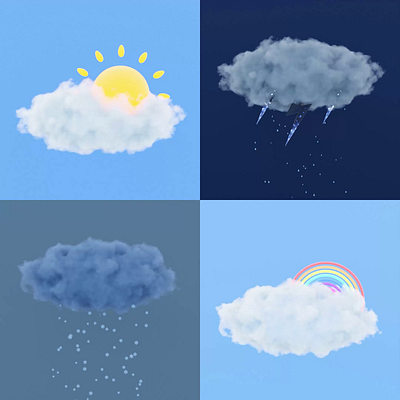 Weather Animations 3d 3d elements animation application design illustration minimal mobile app motion graphics popular 3d popular animation product design ui ui 3d weather animations weather app