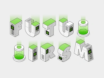 Futurism 3d binary code design digital art futurism geometric graphic design illustration internet isometric isometric type retro futurism server technology type typography