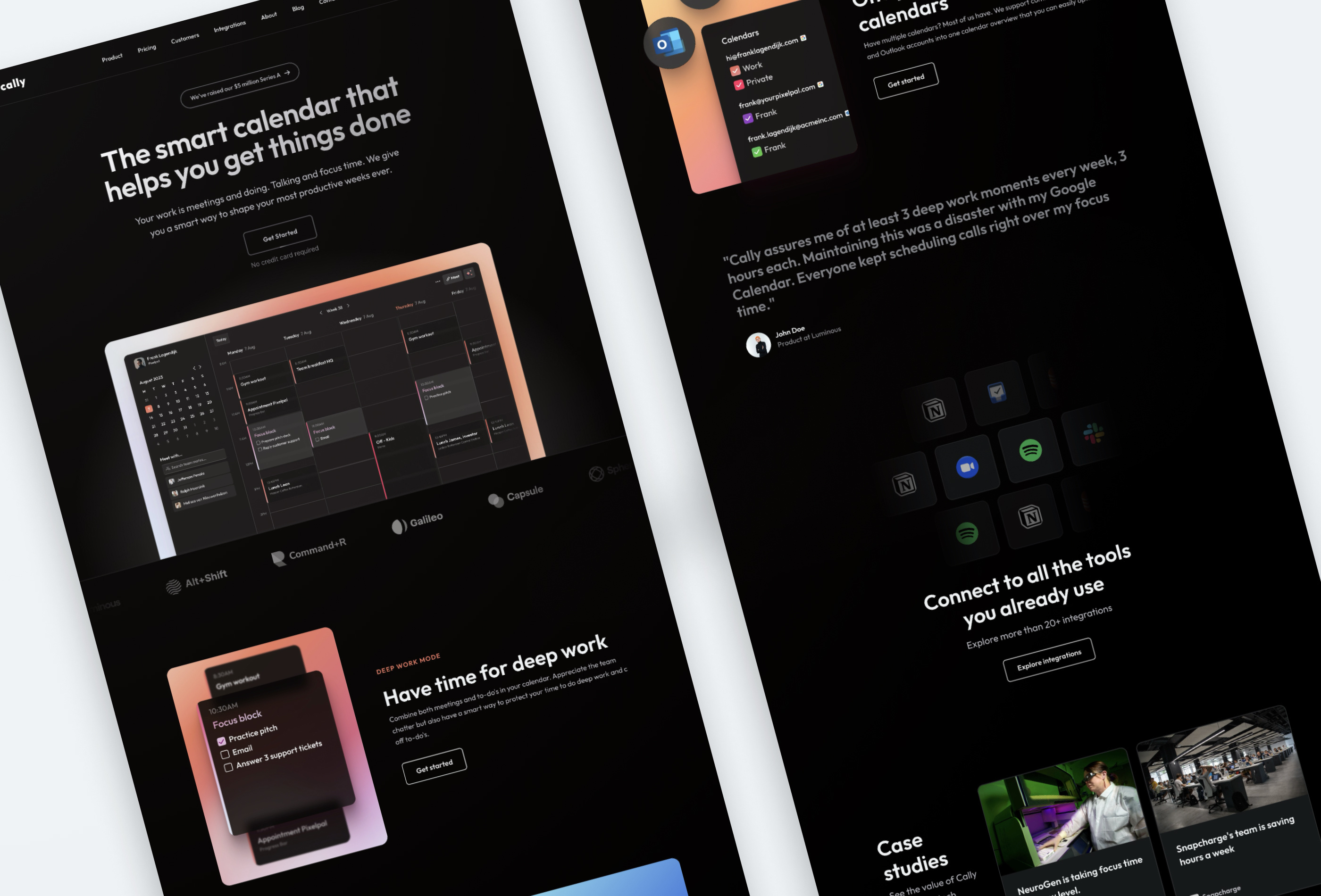 Cally – Framer template for SaaS startups branding dark dark mode framer saas ui design web design