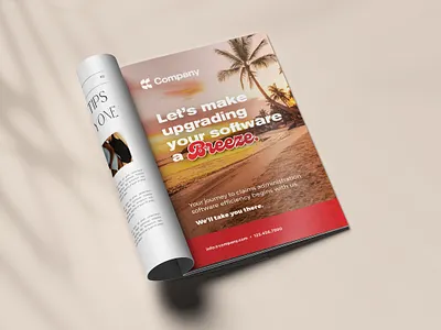 Magazine Ad ad beach branding design graphic design layout magazine magazine ad orange page layout palm tree print red script font sunset typography vibrant warm warm hue yellow