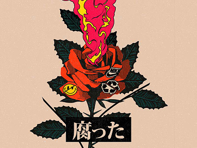 Sponsored Love cartoon character design fire graphic design illustration red rose skull vector