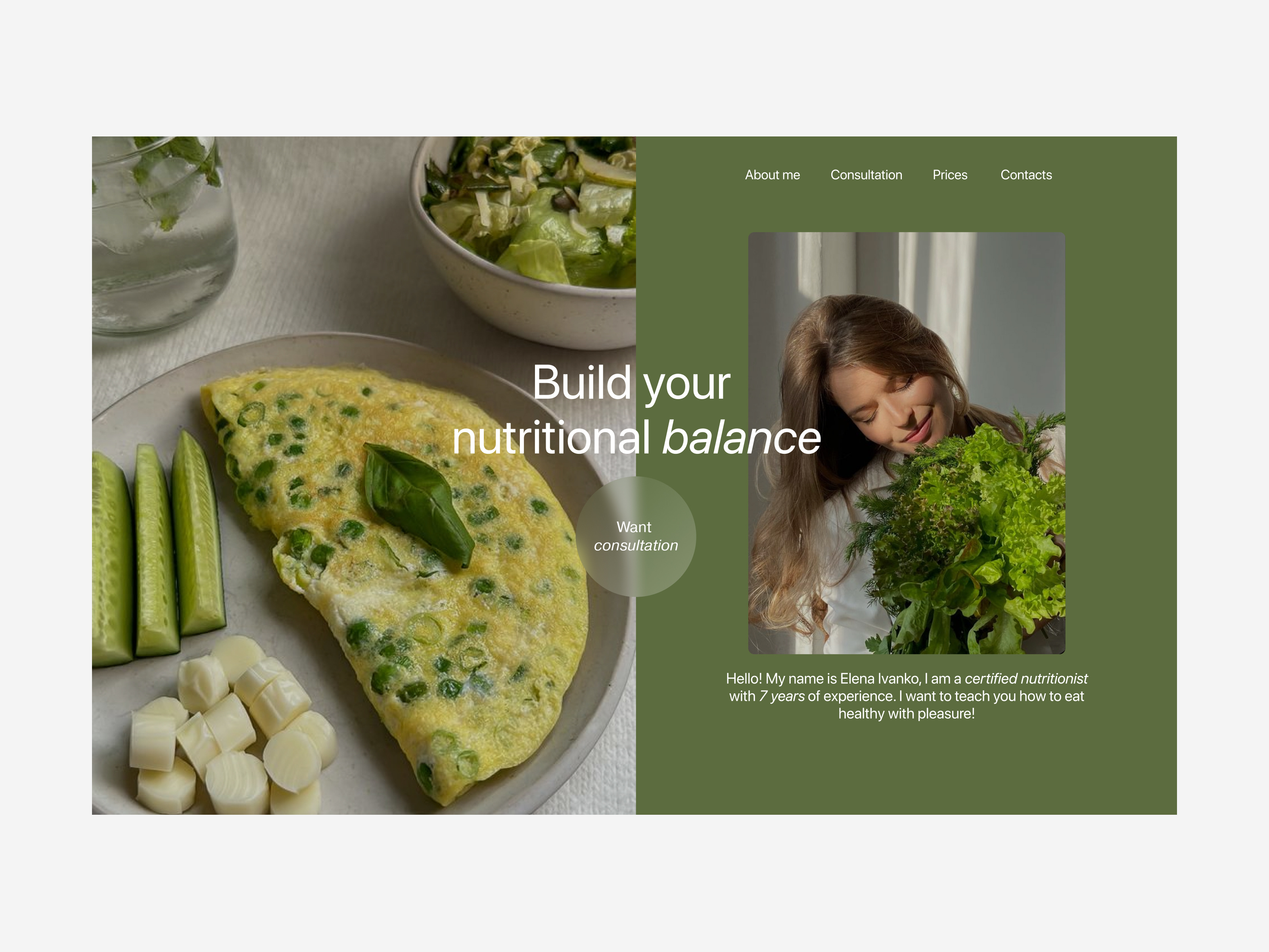 nutritionist page.ui aesthetics branding design designer dribble figma food graphic design healthy interfase landing page minimalism nutritionist page page portfolio product ui ux web website