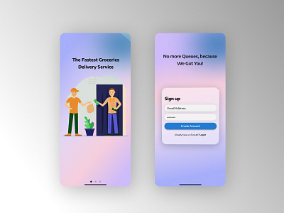 sign up page. app delivery design interface signup ui