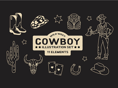 Giddy Up Elements cowboy doodles hand drawn illustrations texture western theme