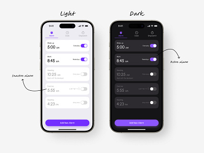 Alarm Clock alarm alarmclock app clean clock clock app mobile app mobile design reminder snooze stopwatch ui ux