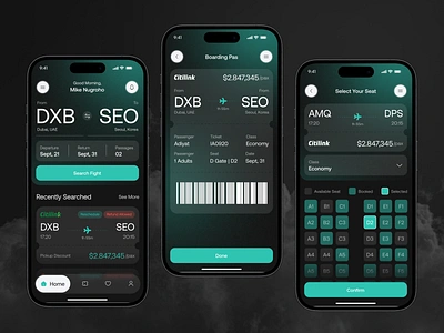 Planit - Flight Booking App airplane app booking app dark fight ticket flight booking app gradien minimalist plane ticket ticket booking ui ux