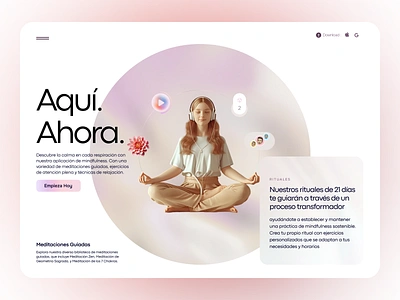 Fixed app card clean figma flat hero layout meditation mindfulness minimal product page single page slider ui ux web yoga