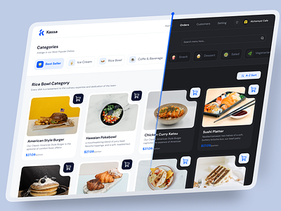 Kassa - POS Dashboard beverages cashier category customers food ice cream ipad menu orders payment point of sales pos pos ui restaurant saas salad search setting startup web apps