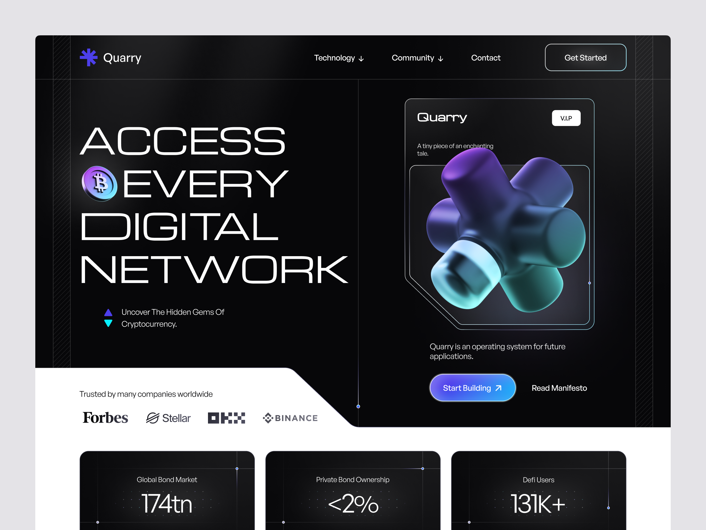 Quarry - Crypto website header 3d app blockchain crptocurrency crypto landing cryto design ethereum exchange fintech illustration interchain landing page logo platform token ui ui ux web3 website