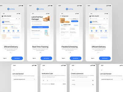 SwiftShip - Logistic App [Onboarding] app design clean delivery delivery app email logistic app logistics mobile mobile app mobile design onboarding package sign up sipment tracking ui ux