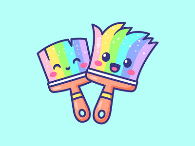 Brush 🌈 brush character cute happy illustration mascot paint rainbow cute vector vector art