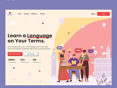 Lingo Leap design figma graphic design hero section landing page language learn learning ui ux vector web webdesigner website website design