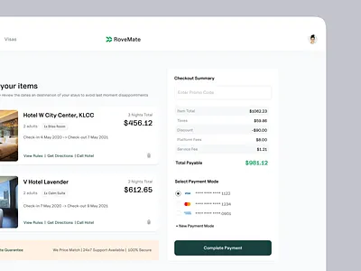 Checkout Summary Component - Payment and Cart agency app booking buttons card checkout components credit design system dribbble ecommerce flights hotel illustration payment product design tags ui viral visa
