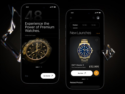 E-commerce Premium Watch App Design app design branding creative design dark mode ui graphic design interface motion graphics ui watch app ui