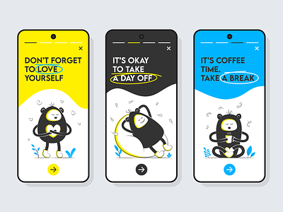 Activities mobile app onboarding activities app application coffee design drink drinking graphic design heart illustration love mobile mobile app phone relax screen sleep ui ux vector