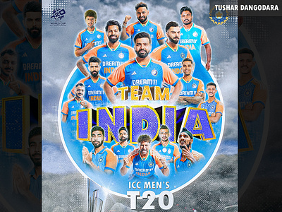 I created poster for "TEAM INDIA" for T20 WORLD CUP banner cricketposter design graphic design poster posterdesign