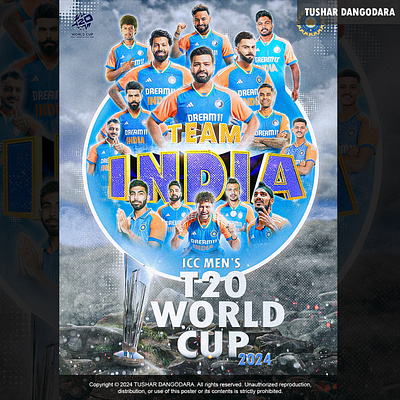 I created poster for "TEAM INDIA" for T20 WORLD CUP banner cricketposter design graphic design poster posterdesign