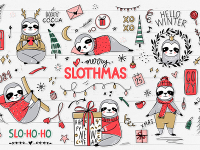 Christmas Sloths, Sloth clipart