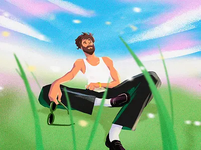 Gentle breeze colour design drawing illustration paris park style summer sun