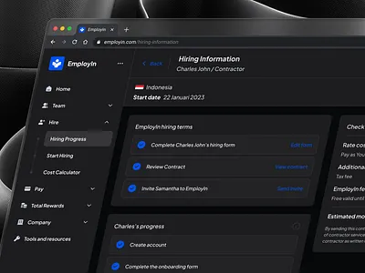 Hiring Progress Dashboard cansaas clean dark theme dashboard hiring hiring progress hr hr management process product design saas ui ux web app web design