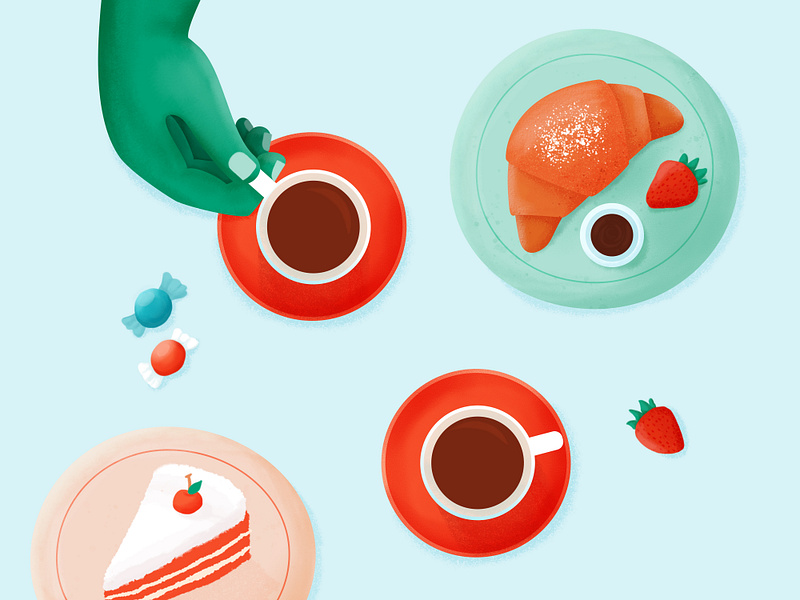 FoodMe - Mixed Cuisines #4 2d cake character croissant cuisine delivery design drawing flat food fusion hand illo illustration mixed shape sweet vector web design