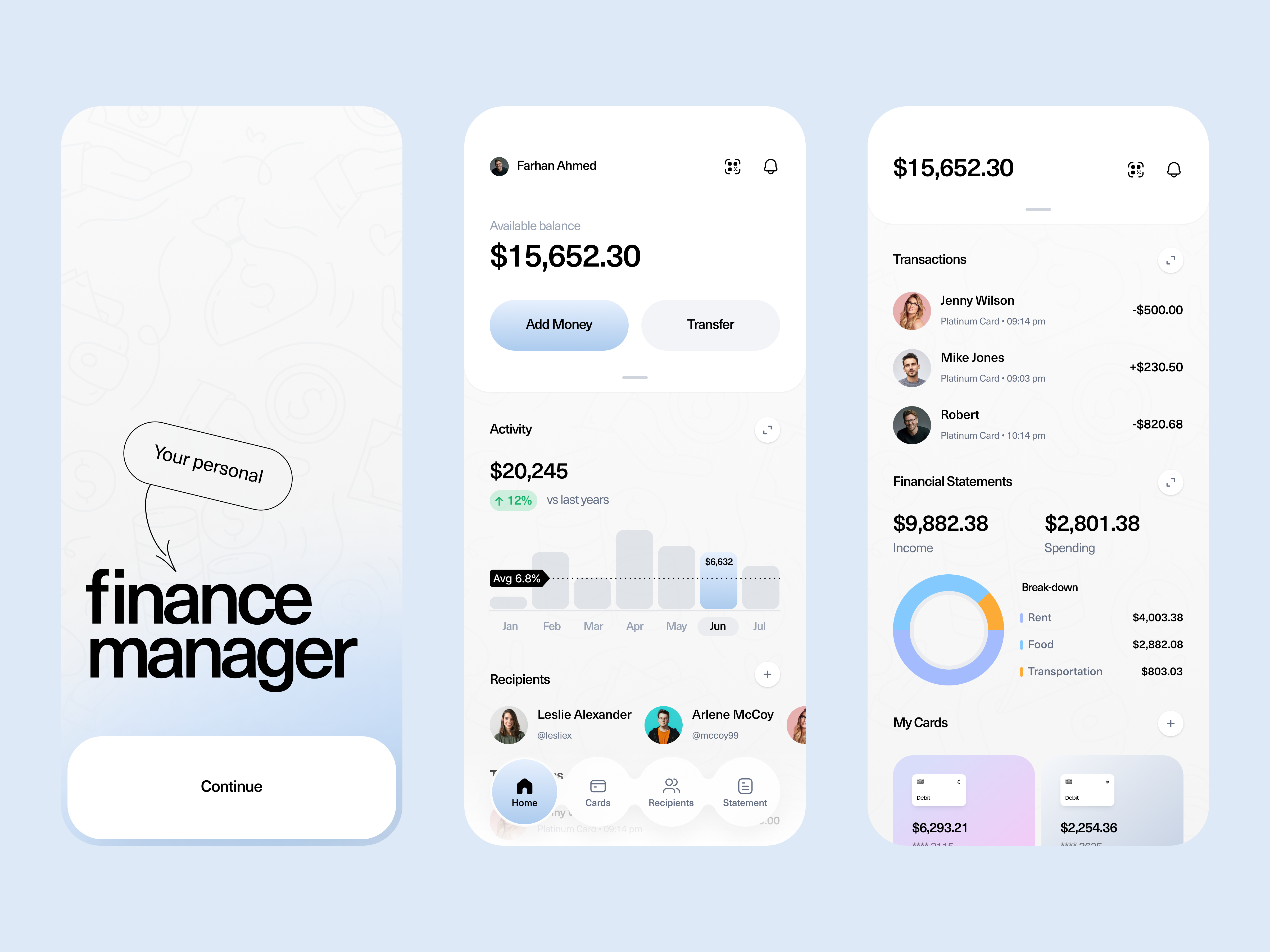Finance Manager 3d animation animation banking app concept design exploration finance finance manager fintech fintech app ios app minimal mobile app mobile app design mobile design mobile ui trending user interface