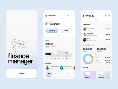 Finance Manager 3d animation animation banking app concept design exploration finance finance manager fintech fintech app ios app minimal mobile app mobile app design mobile design mobile ui trending user interface