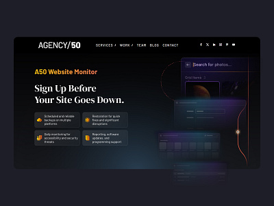 Websitee Monitor Lander Design animation branding darktheme graphic design logo modern ui ux vector