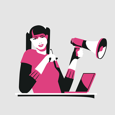 Marketing girl with a megaphone in her hand 2d advertisement advertising animation business campaign character animation illustration loudspeaker marketing media megaphone motion graphics promotion smm specialist woman