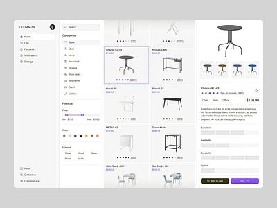 COMM-SIL Minimal Ecommerce Product List Exploration clean dashboard ecommerce grey minimal pixelatestudio saas ui web design website