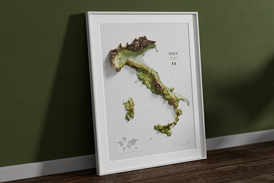 3D Relief Map of Italy 3dmap blender frame generator italy map poster relief rom