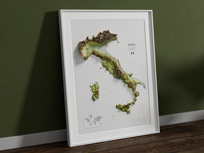 3D Relief Map of Italy 3dmap blender frame generator italy map poster relief rom