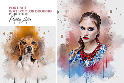 Portrait Watercolor Dropping Action branding design effect illustration ink art modern photo effect photoshop photoshop action ui