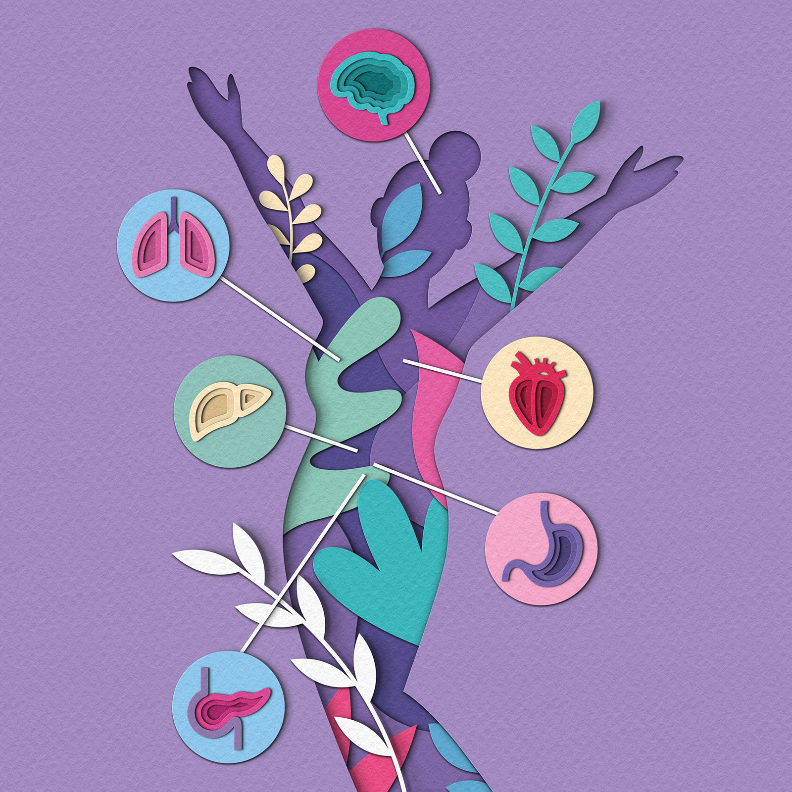 Slimming World - Feel Good From the Inside Out brain editorial flowers health heart illustration lungs magazine organs paper art paper craft papercut silhouette weight loss woman