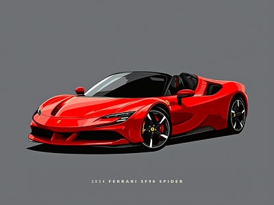 Ferrari SF90 Spider automotive bucket cars carvector clean design ferrari flat illustration slick vector
