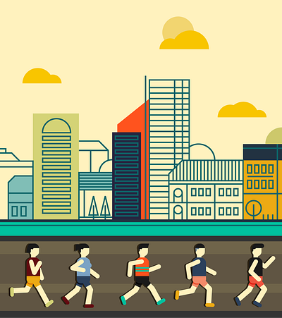 2013 Running architecture athlete building city design digital editorial icon illustration indonesia magazine marathon people run sport vector