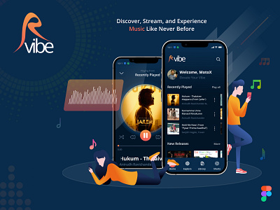 Rvibe - Music Mobile App latest songs mobile app mobile application mobile design music album music app music application design music player typography ui ux web design