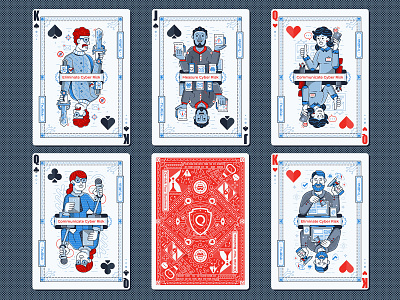 Cyber Security Playing Cards Deck. Vol.2 branding cards cover cyber deck flat design illustration line art office people personas playing poker security