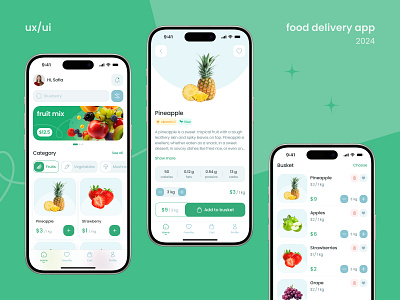 Food delivery app app application delivery design food fruits green healthy mobile mobile app shop ui ux uxui vegan vegetables vegetarian