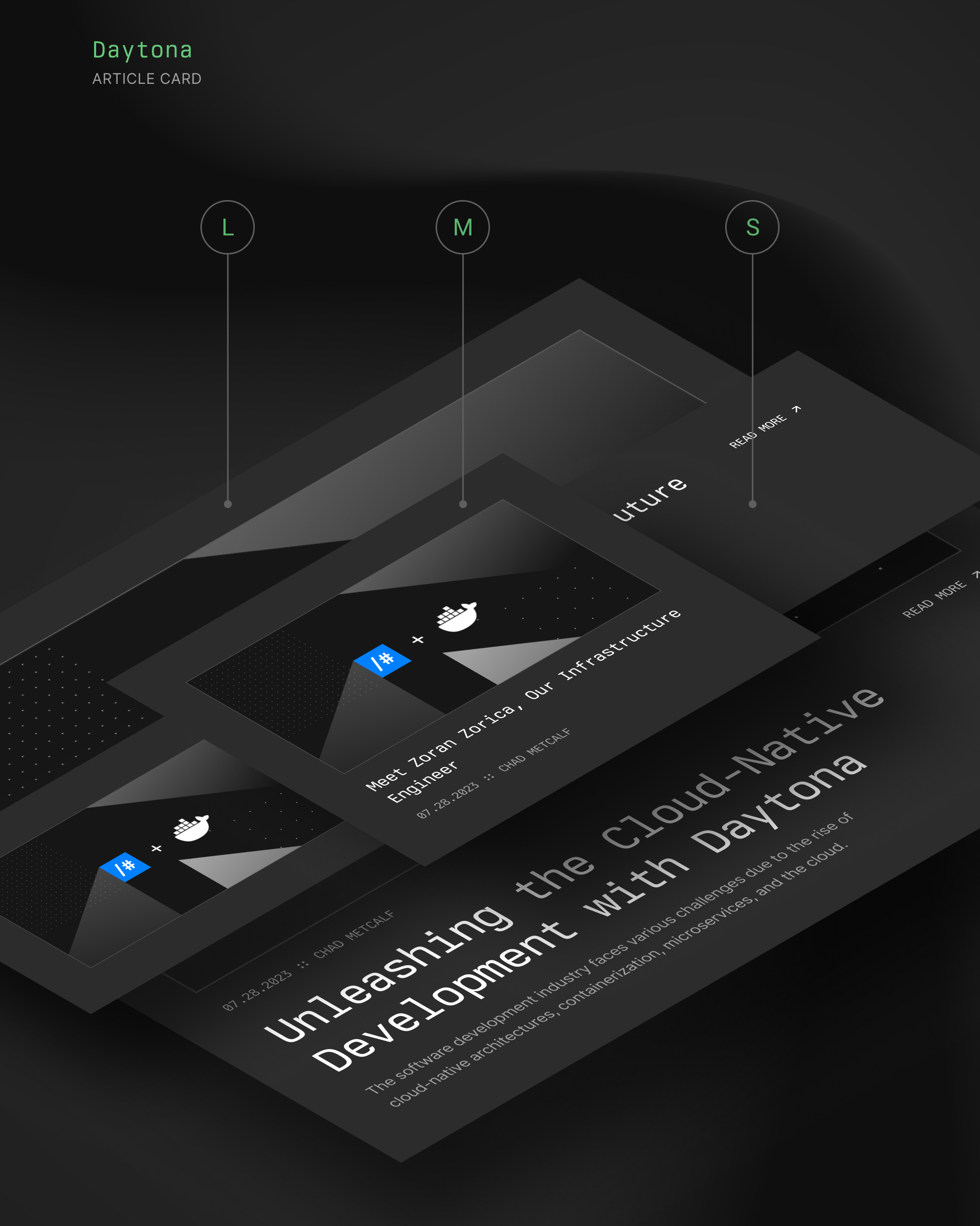 Daytona - future of Dev environments branding cards clean code components design design system development digital product modern ui ux web design website
