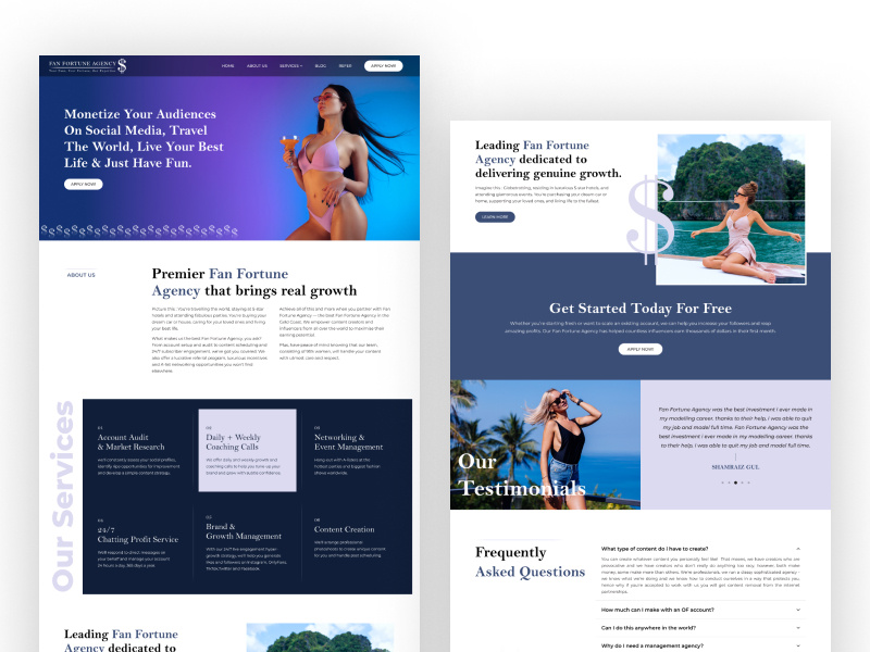 Onlyfans Agency website Design | Landing Page Design figma graphic design landing page design onlyfans onlyfans agency onlyfans agency website onlyfans agency website design onlyfans marketing agency onlyfans modeling website uiux website design