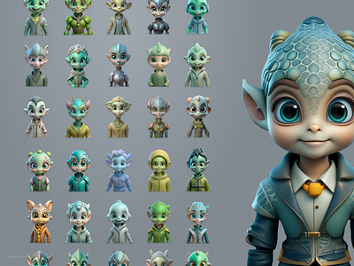 3D Avatars / Portrets of Aliens / 60 pcs 3d 3d avatar alien avatar avatar design character icon ui