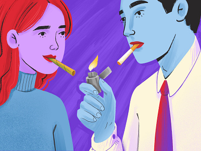 Smoke cancer character cigar cigarillos colors couple graphic illustration lighter man smoke tobacco woman