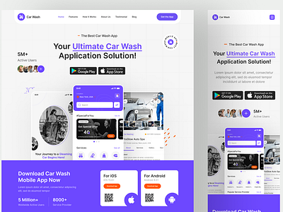 Car Wash App Landing Page UIUX Design | Figma app landing page car wash car wash app landing page car washing app design designer figma hire ui ux designer responsive website ui ui design uiux usa user experience user interface ux web web design web design template web designer