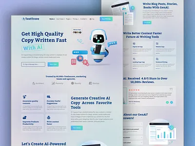 TextTrove 🤖AI Writer & Copywriting Landing Page ai ai article generator website ai copywriting ai copywriting landing page ai copywriting tool ai landing page ai tools for writing ai writer ai writing assistant artificial intelligence chatbot chatgpt copywriter copywriting copywriting website design landing page machine learning minimalist technology website concept