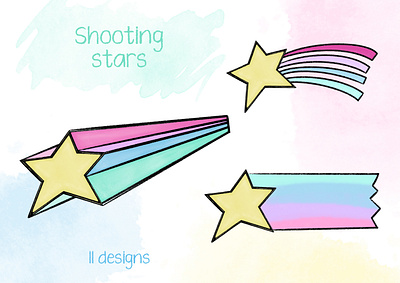 Shooting stars procreate illusration rainbow shooting stars star rainbows watercolour rainbow watercolour shooting star