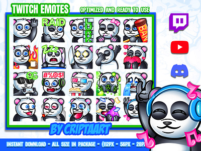 Panda Emotes mega pack, Bear Twitch emoji, kawaii animal icons bear mega pack emotes chibi chibi emoji cute panda stream emotes kawaii emoji panda panda bear twitch emotes panda emotes panda mega bundle panda sticker twitch