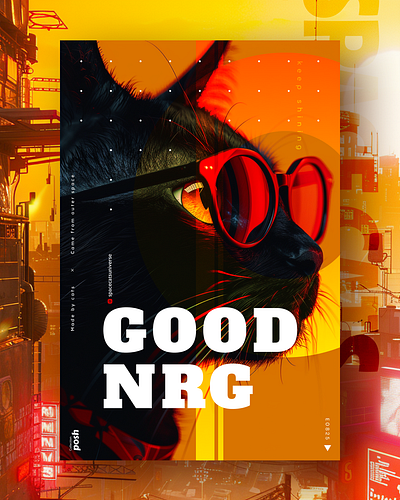 Good NRG ai branding cat daliy design illustration midjourney poster print