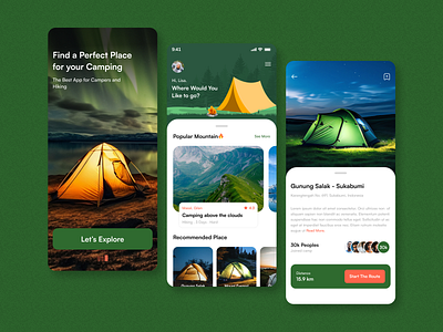 Camping App. app ui application camp camping camping app camping application design clean design holidays icon illustration map minimalist design mobile popular places product design toglas travel travel app typography